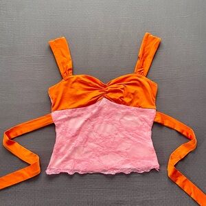 Orange and Pink Lace Top